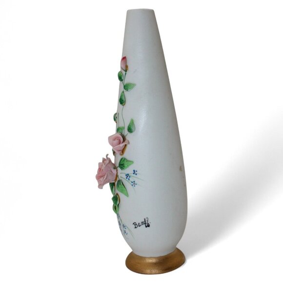 Vintage George Fine China Bud Vase Handpainted Pink Roses Gold Base Banff Japan - Picture 8 of 9